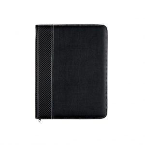 Branded Carbon Fiber Look Zippered Portfolio Black