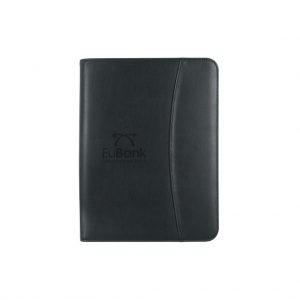 Branded Leather Look Zippered Portfolio Black