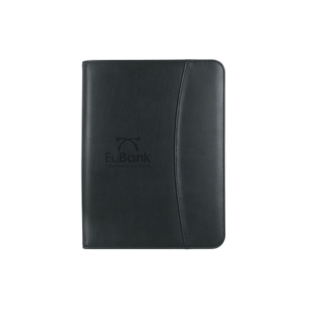 Custom Branded Leather Look Zippered Portfolio - Black