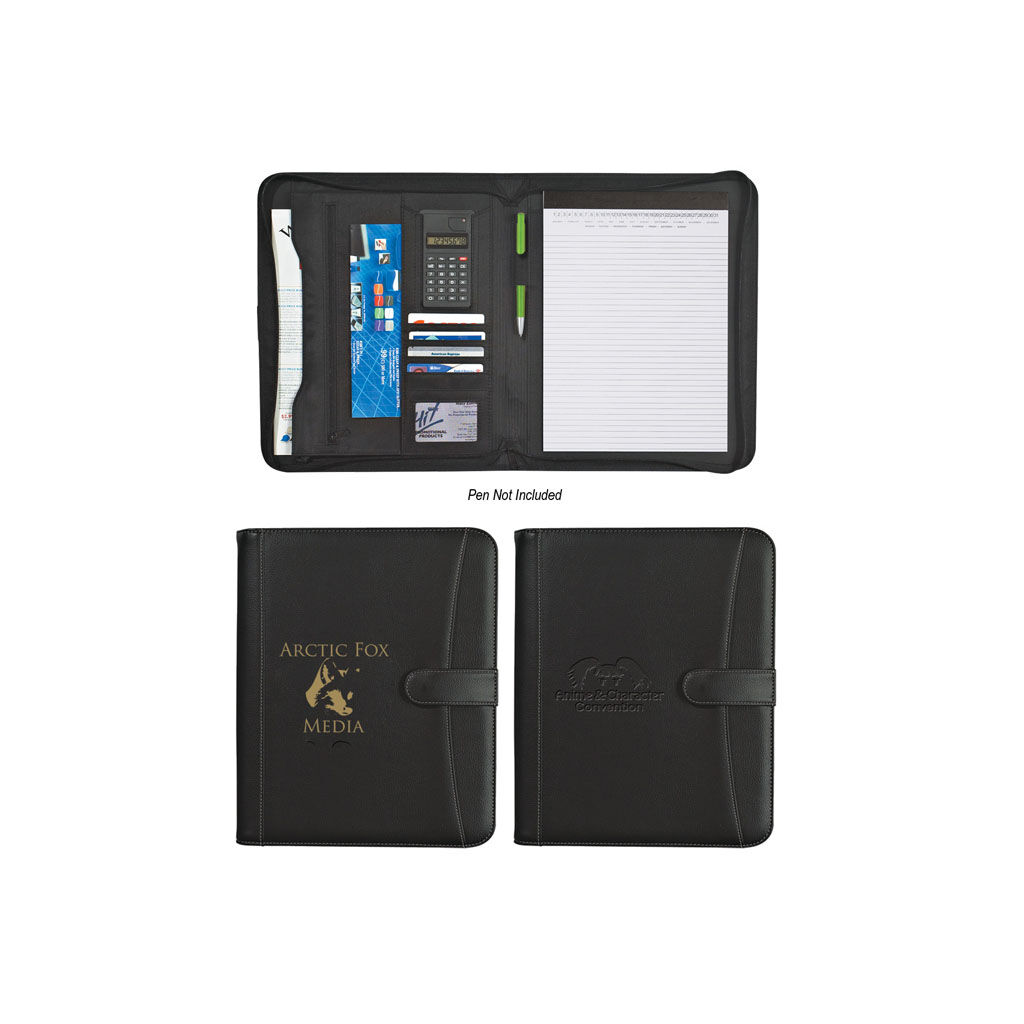 Custom Branded Pebble Grain Zippered Portfolio - Black