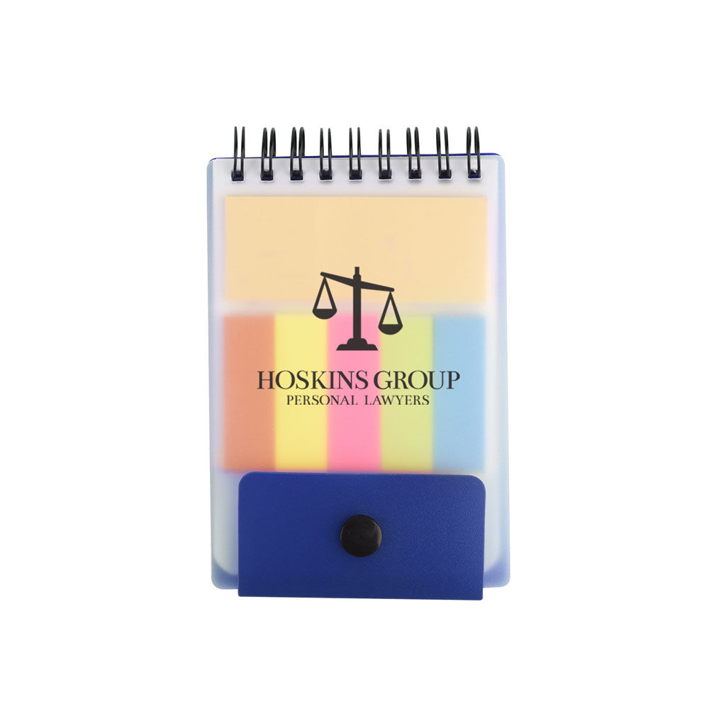 Branded Spiral Jotter with Adhesive Notes and Flags Blue