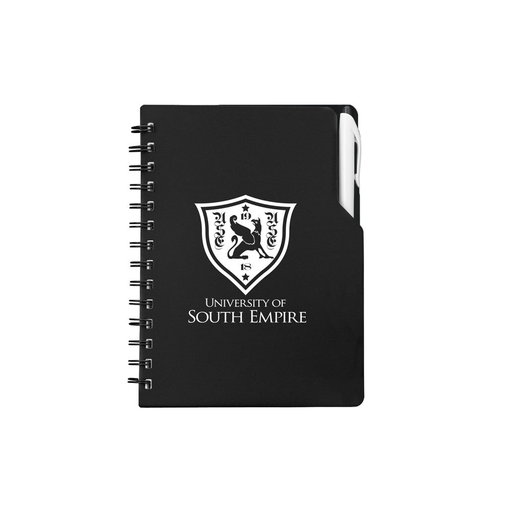 Custom Branded Spiral Notebook with Pen - Black