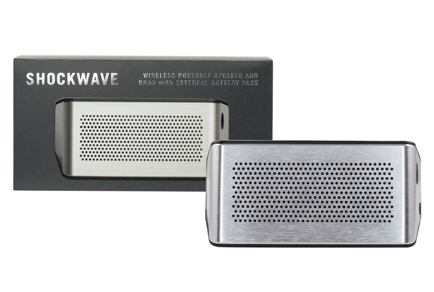 Custom Branded Shockwave Speaker + 5200mAh Charger - Silver