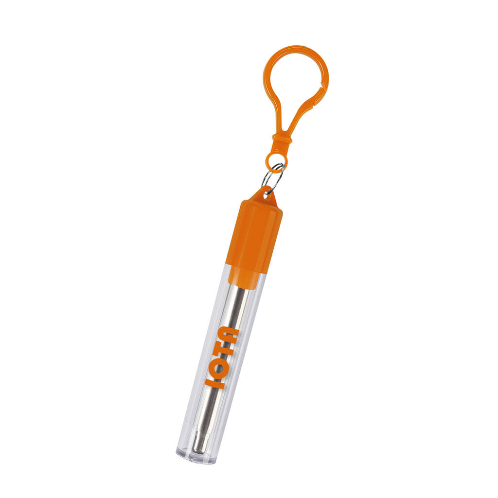 Custom Branded Collapsible Stainless Steel Straw Kit - Orange