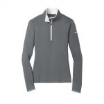 Branded Nike Ladies Dri-FIT Stretch 1/2-Zip Cover-Up Dark Grey/ White