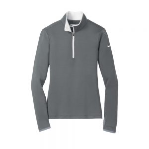 Branded Nike Ladies Dri-FIT Stretch 1/2-Zip Cover-Up Dark Grey/ White