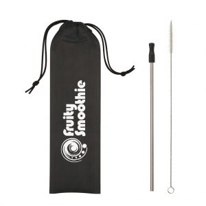 Branded Stainless Steel Straw Kit Black