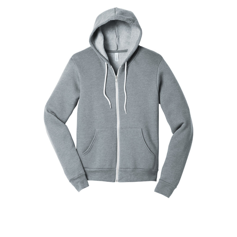 Branded Bella+Canvas Unisex Sponge Fleece Full Zip Hoodie Athletic Heather