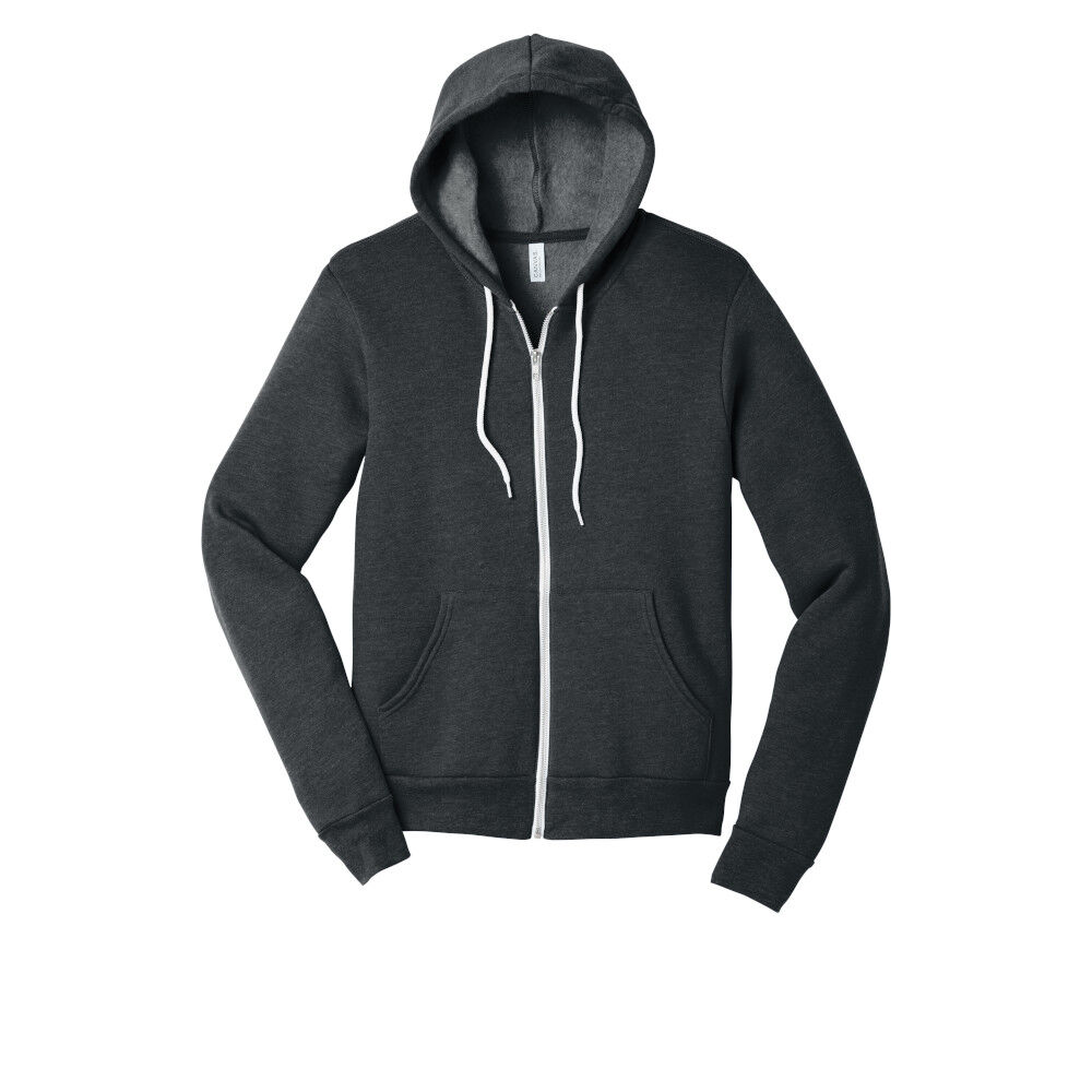 Branded Bella+Canvas Unisex Sponge Fleece Full Zip Hoodie Dark Grey Heather