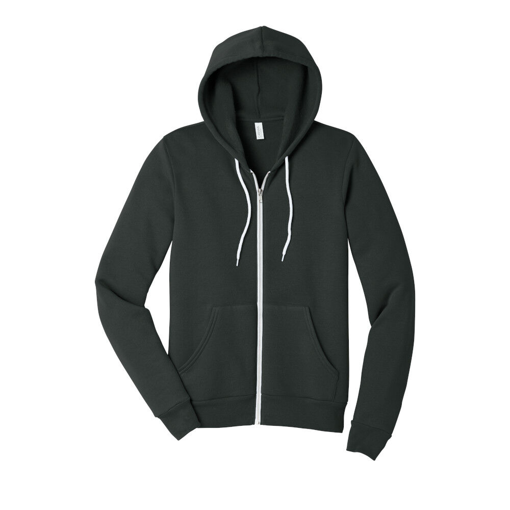 Branded Bella+Canvas Unisex Sponge Fleece Full Zip Hoodie Dark Grey