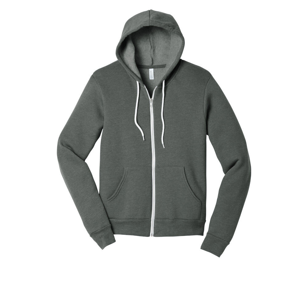 Branded Bella+Canvas Unisex Sponge Fleece Full Zip Hoodie Deep Heather