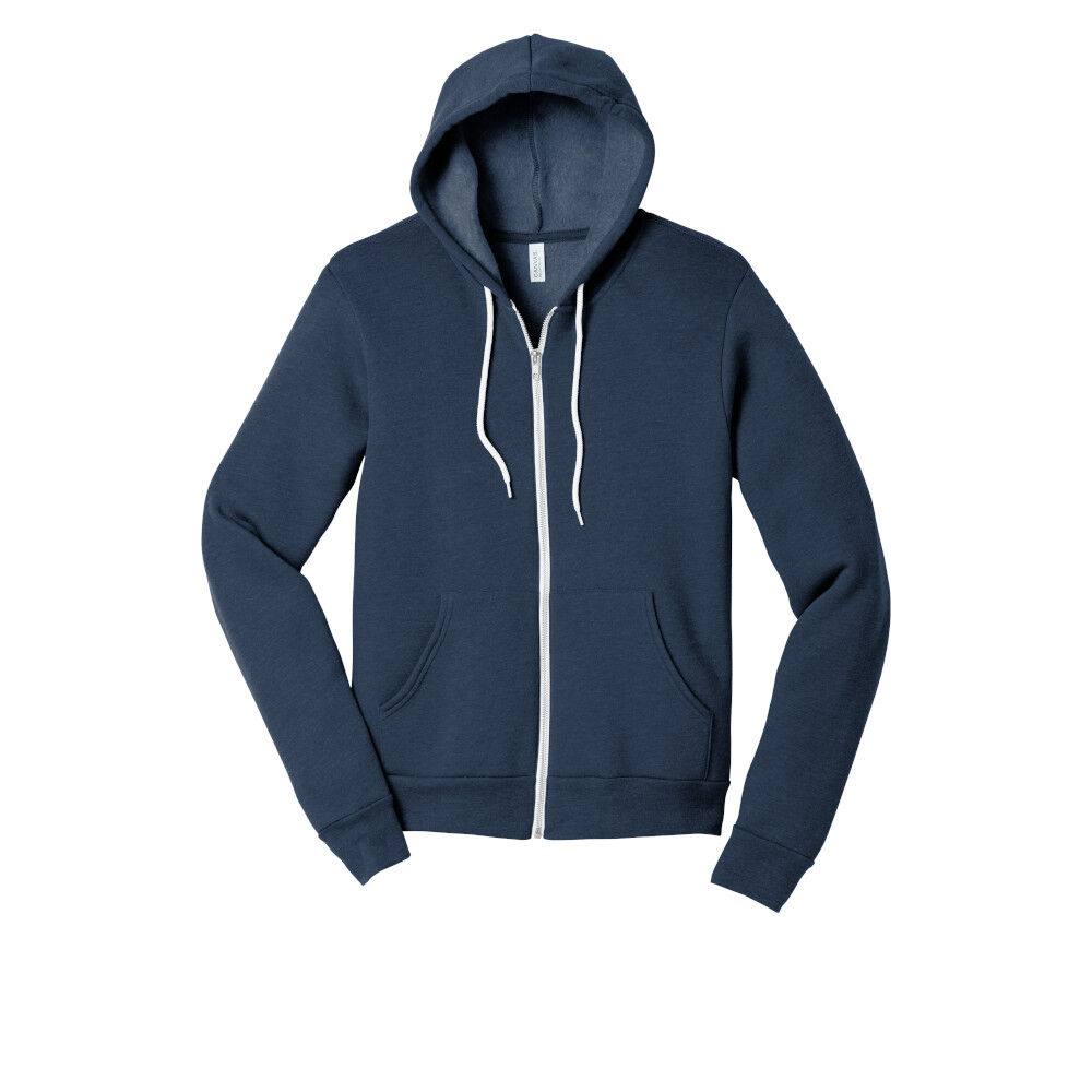 Branded Bella+Canvas Unisex Sponge Fleece Full Zip Hoodie Heather Navy