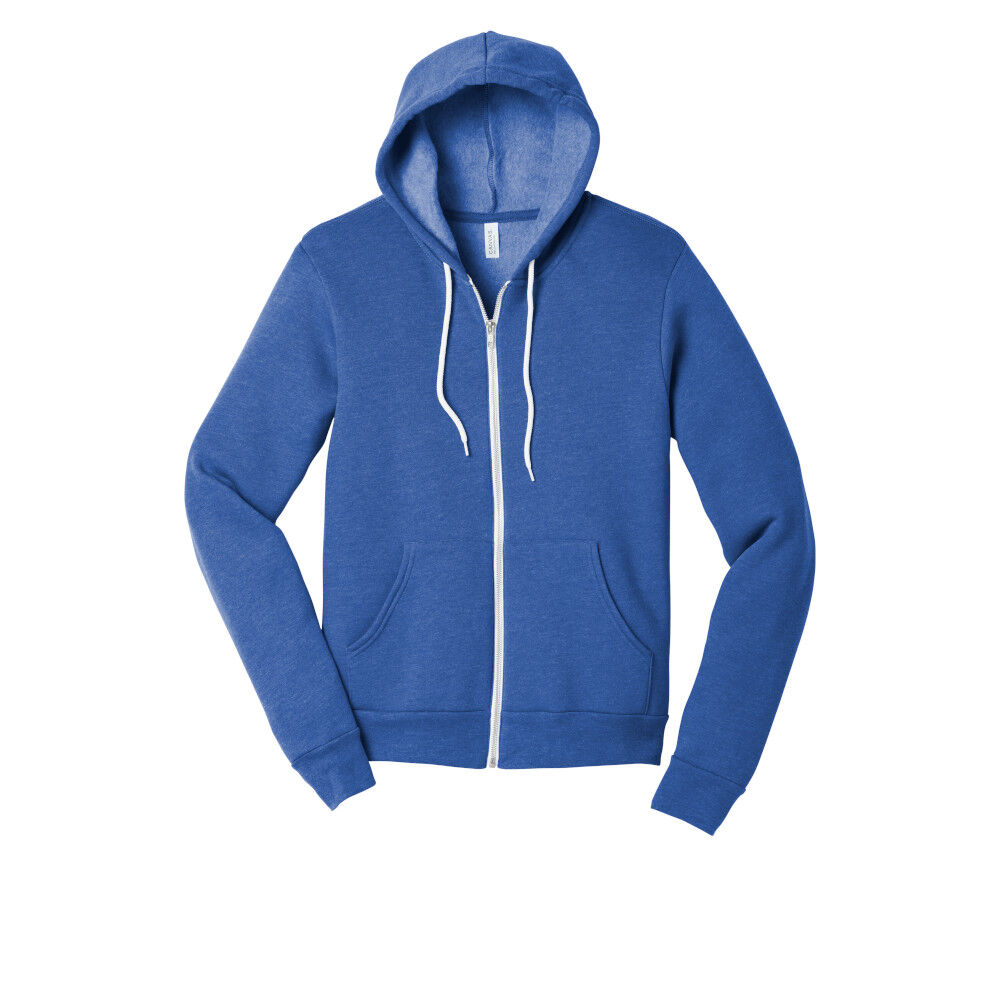 Branded Bella+Canvas Unisex Sponge Fleece Full Zip Hoodie Heather True Royal