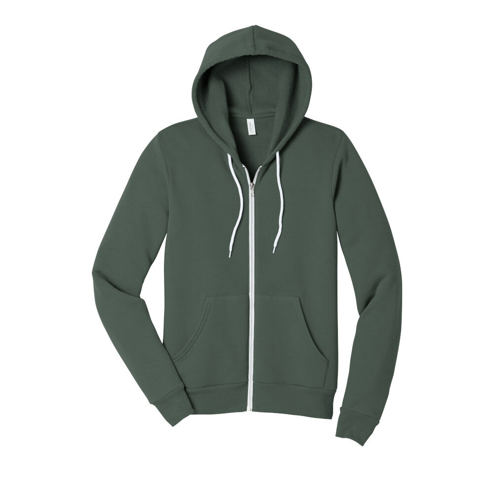 Branded Bella+Canvas Unisex Sponge Fleece Full Zip Hoodie Military Green