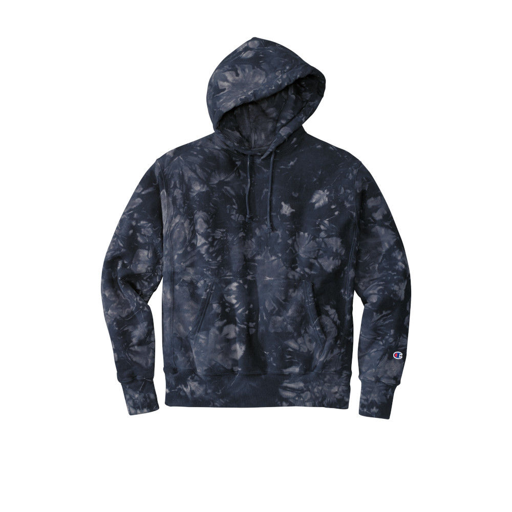 Branded Champion reverse Weave Scrunch-Dye Tie-Dye Hooded Sweatshirt Navy