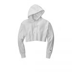 Branded Champion Women’s Reverse Weave Cropped Cut-Off Hooded Sweatshirt White