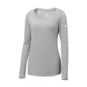 Branded Nike Ladies Core Cotton Long Sleeve Scoop Neck Tee Dark Grey Heather