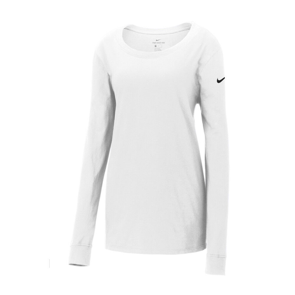 Branded Nike Ladies Core Cotton Long Sleeve Scoop Neck Tee White