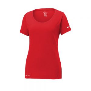 Branded Nike Ladies Dri-FIT Cotton/Poly Scoop Neck Tee University Red