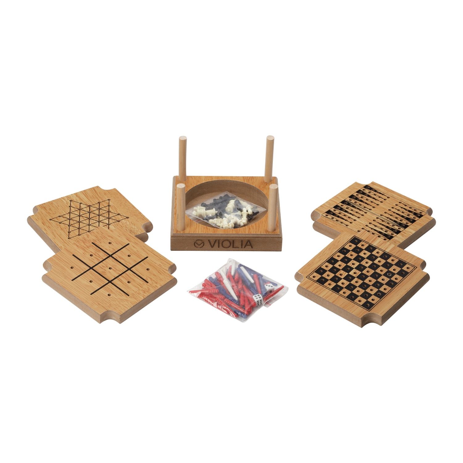 Branded 4 Piece Coaster Game Set Wood