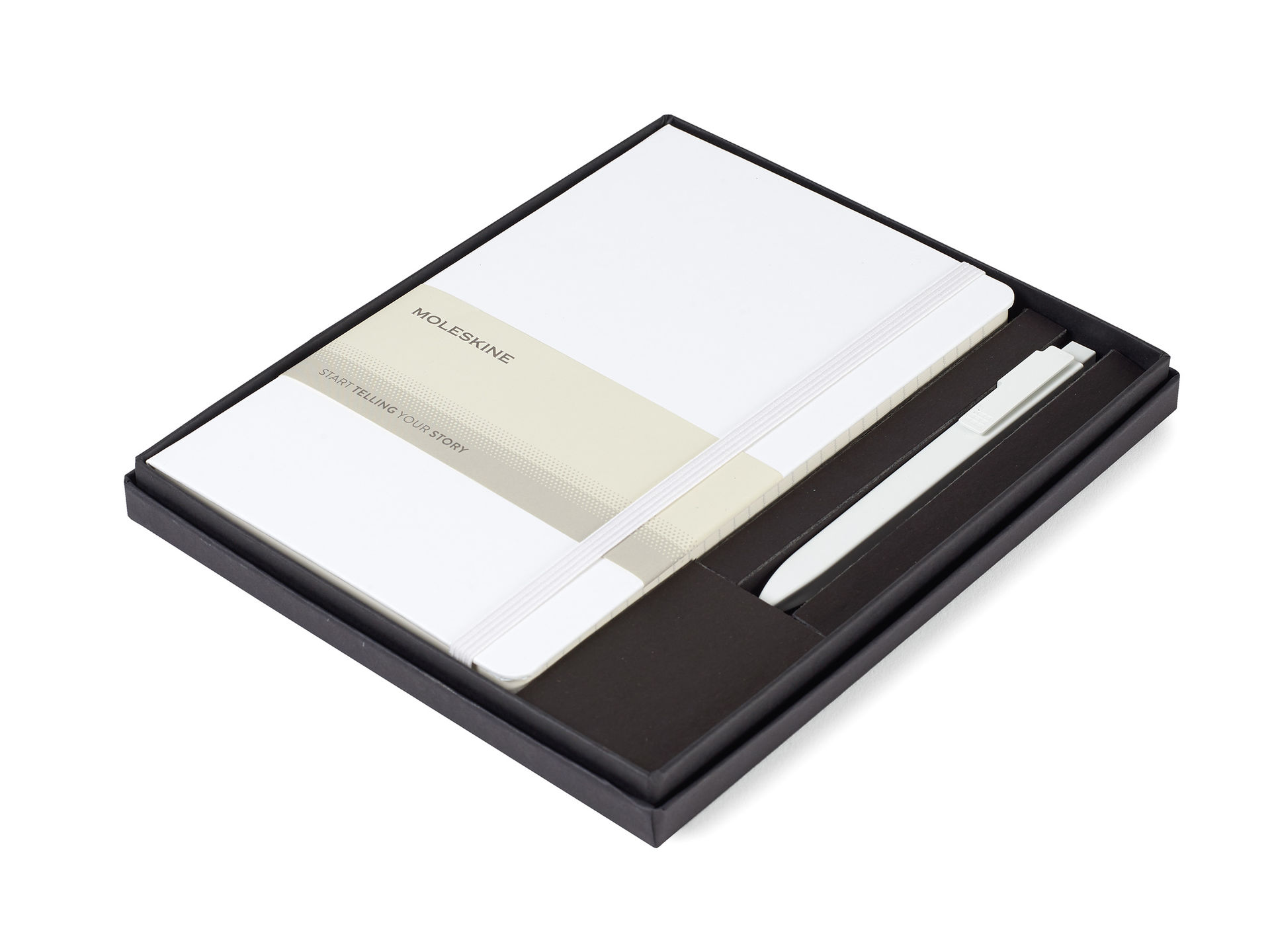 Branded Moleskine® Large Notebook and GO Pen Gift Set White