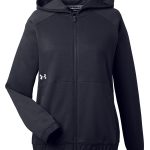 Branded Under Armour Ladies’ Hustle Full-Zip Hooded Sweatshirt Black/White