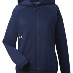 Branded Under Armour Ladies’ Hustle Full-Zip Hooded Sweatshirt Midnight Navy/White