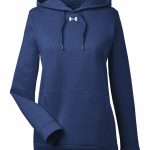 Branded Under Armour Ladies Hustle Pullover Hooded Sweatshirt Midnight Navy/White