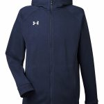 Branded Under Armour Men’s Hustle Full-Zip Hooded Sweatshirt Midnight Navy/White