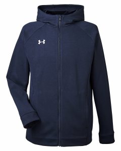 Branded Under Armour Men’s Hustle Full-Zip Hooded Sweatshirt Midnight Navy/White