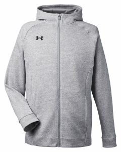 Branded Under Armour Men’s Hustle Full-Zip Hooded Sweatshirt True Grey Heather/Black