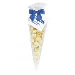 Custom Branded Gourmet Popcorn Cone Bags (small) - White & Dark Chocolate Swirl Popcorn