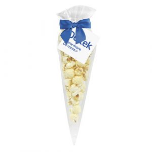 Branded Gourmet Popcorn Cone Bags (small) White & Dark Chocolate Swirl Popcorn