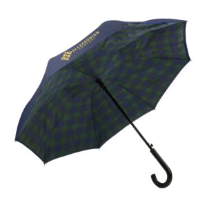 Branded ShedRain® UnbelievaBrella™ Crook Handle Auto Open Fashion Print Umbrella Navy/Blackwatch Plaid