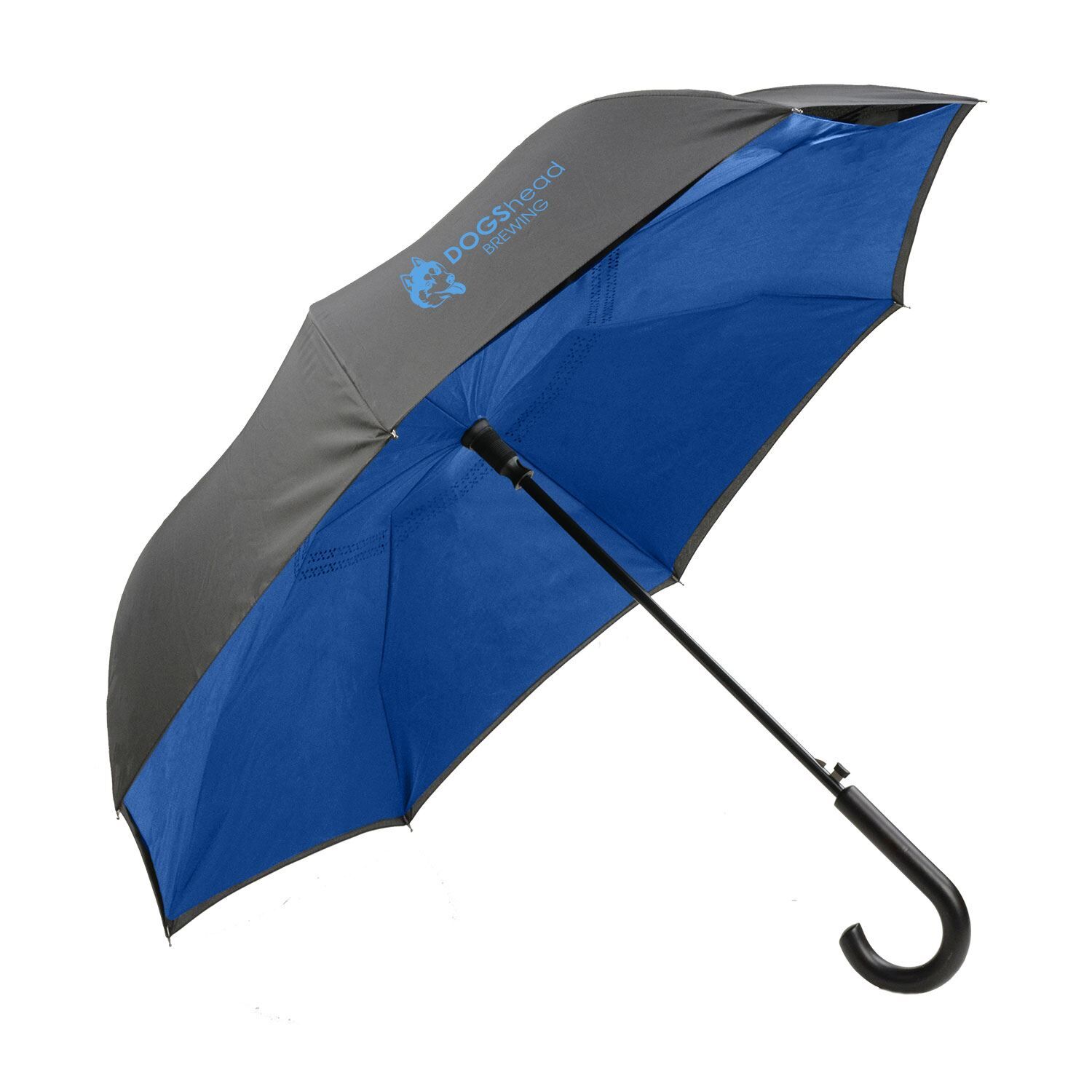 Branded ShedRain® UnbelievaBrella™ Crook Handle Auto Open Umbrella Black/Ocean