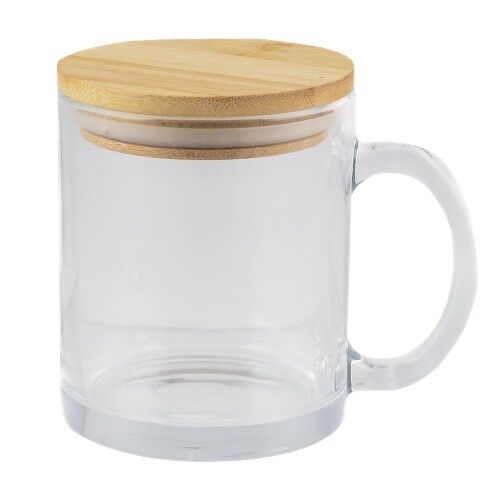 Custom Branded Cozy 11oz Glass Mug Bamboo Lid