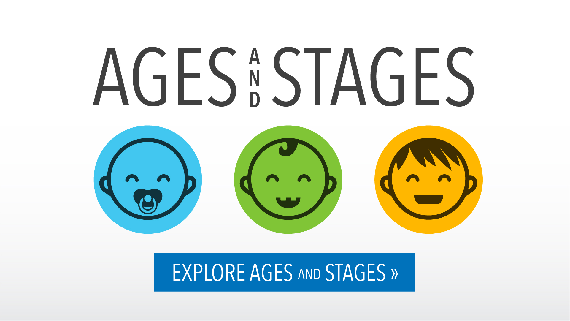 graphic of ages and stages with baby, toddler, preschooler cartoon heads