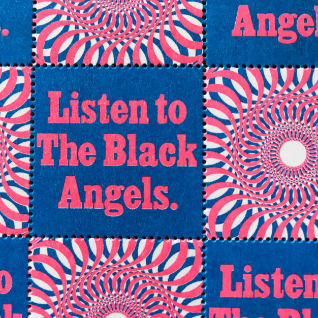 Black Angel risograph stamps for End of an Ear 15th anniversary series