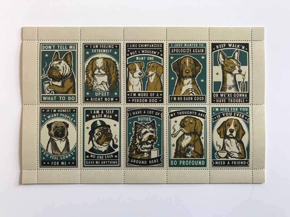 ravi zupa dog matchbox ten stamp sheet