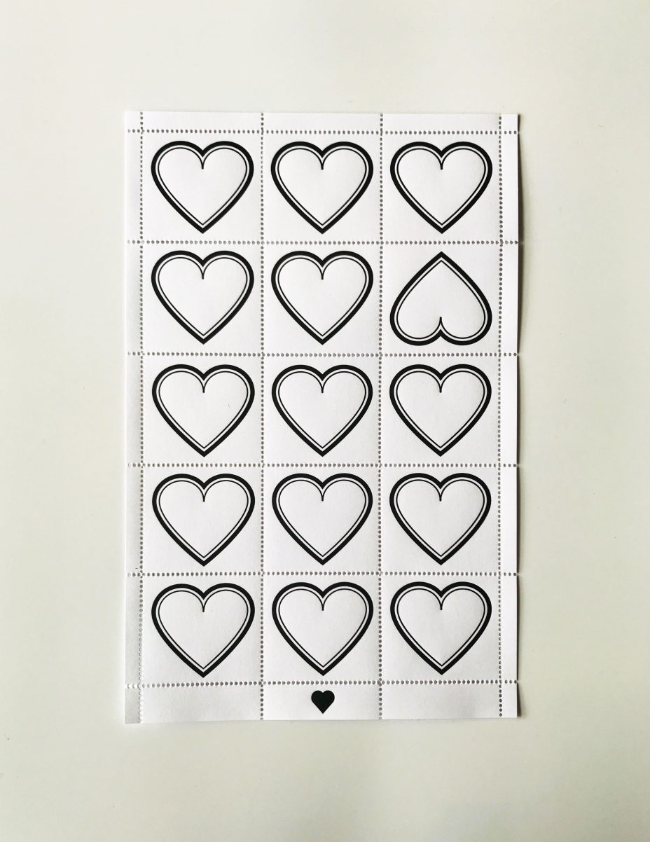 black letterpress hearts full sheet